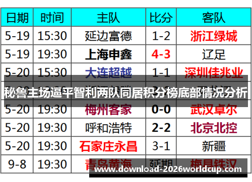 秘鲁主场逼平智利两队同居积分榜底部情况分析